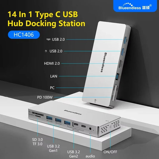 14 in 1 Type C USB Hub Docking Station USB 3.0 Card Reader