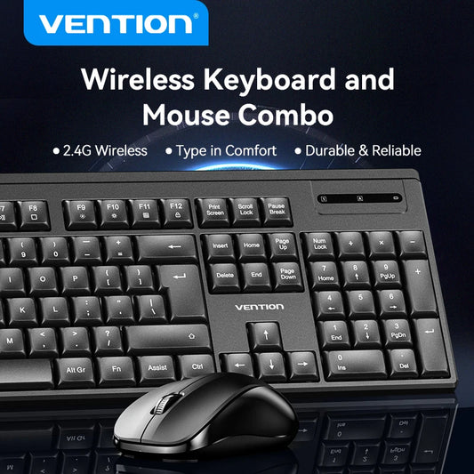 Vention, Wireless 2.4G USB, Silent, Ergonomic, Keyboard and Mouse Combo ,