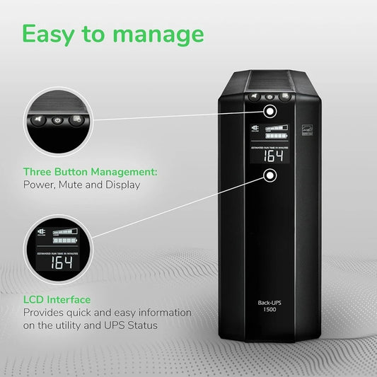 New Upgrade UPS 1500VA UPS Battery Backup and Surge Protector, BX1500M Backup Battery Power Supply, AVR, Dataline Protection