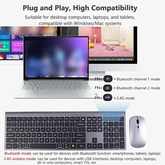 Bluetooth 5.0 & 2.4G Wireless Keyboard and Mouse Combo, Mac, Android, PC, TV